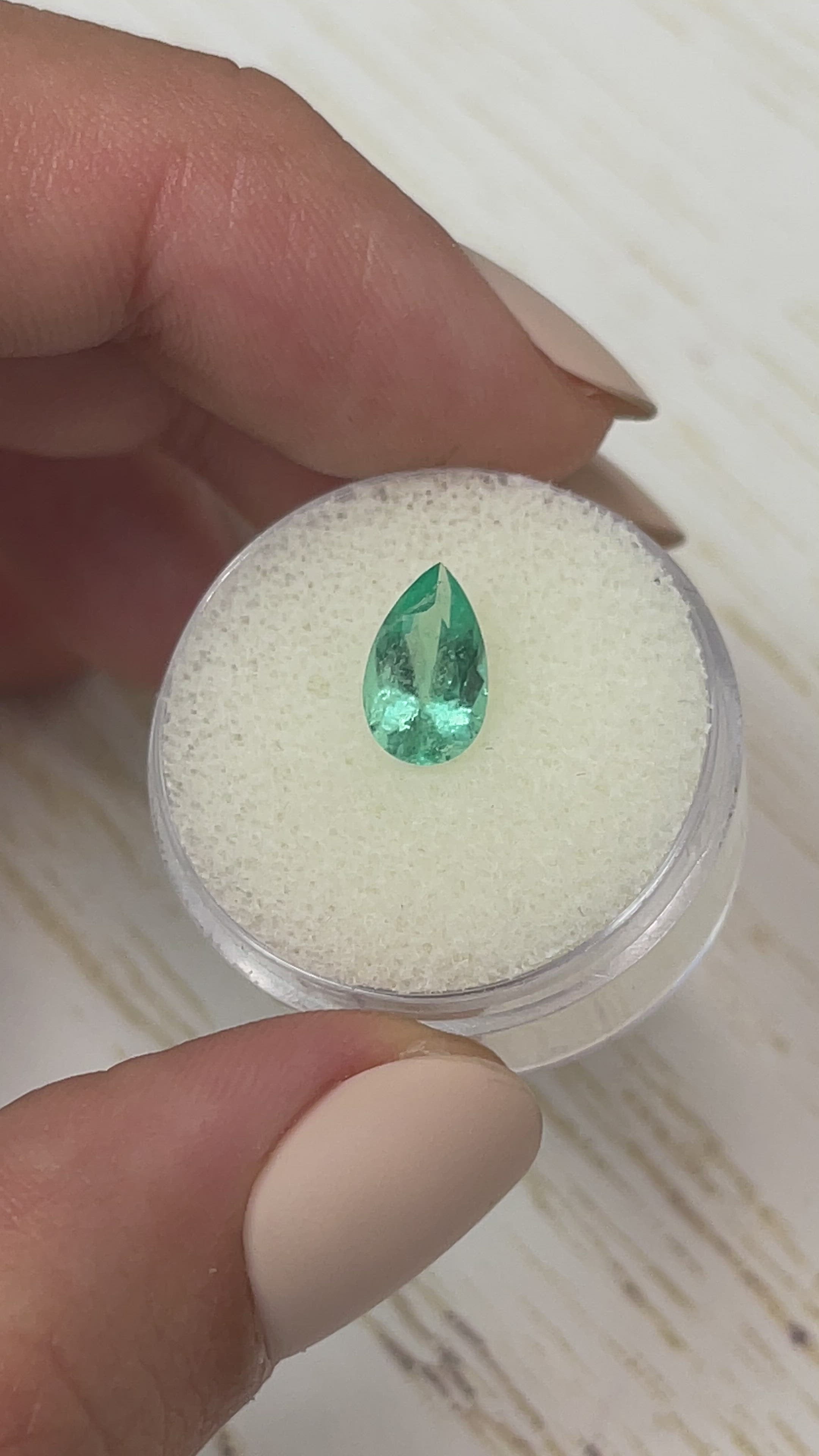 1.36 carat Light Bluish Green Natural Loose Colombian Emerald-Pear Cut