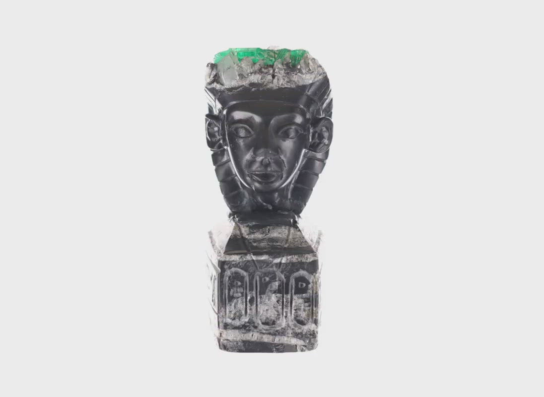 Sculpture of Egyptian Rough Crystal with Colombian Emerald