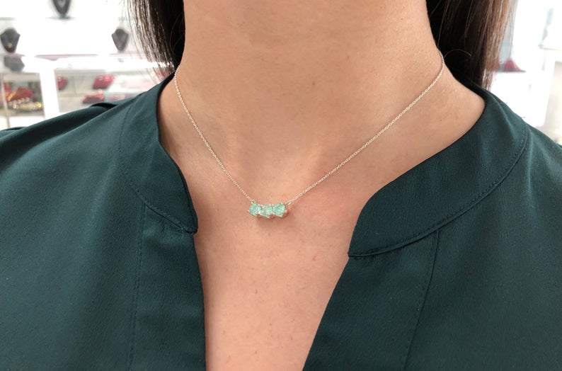  Three Stone Emerald Necklace