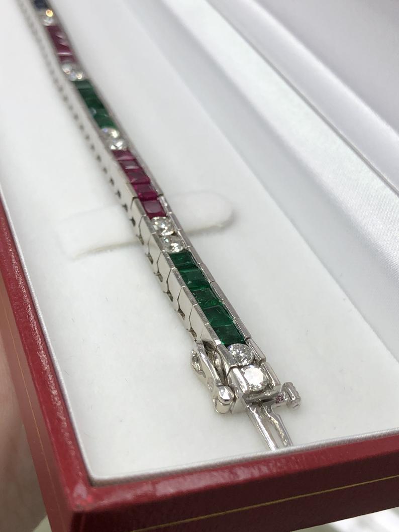 Estate Ruby-Emerald-Sapphire-Diamond Set Tennis Bracelet10