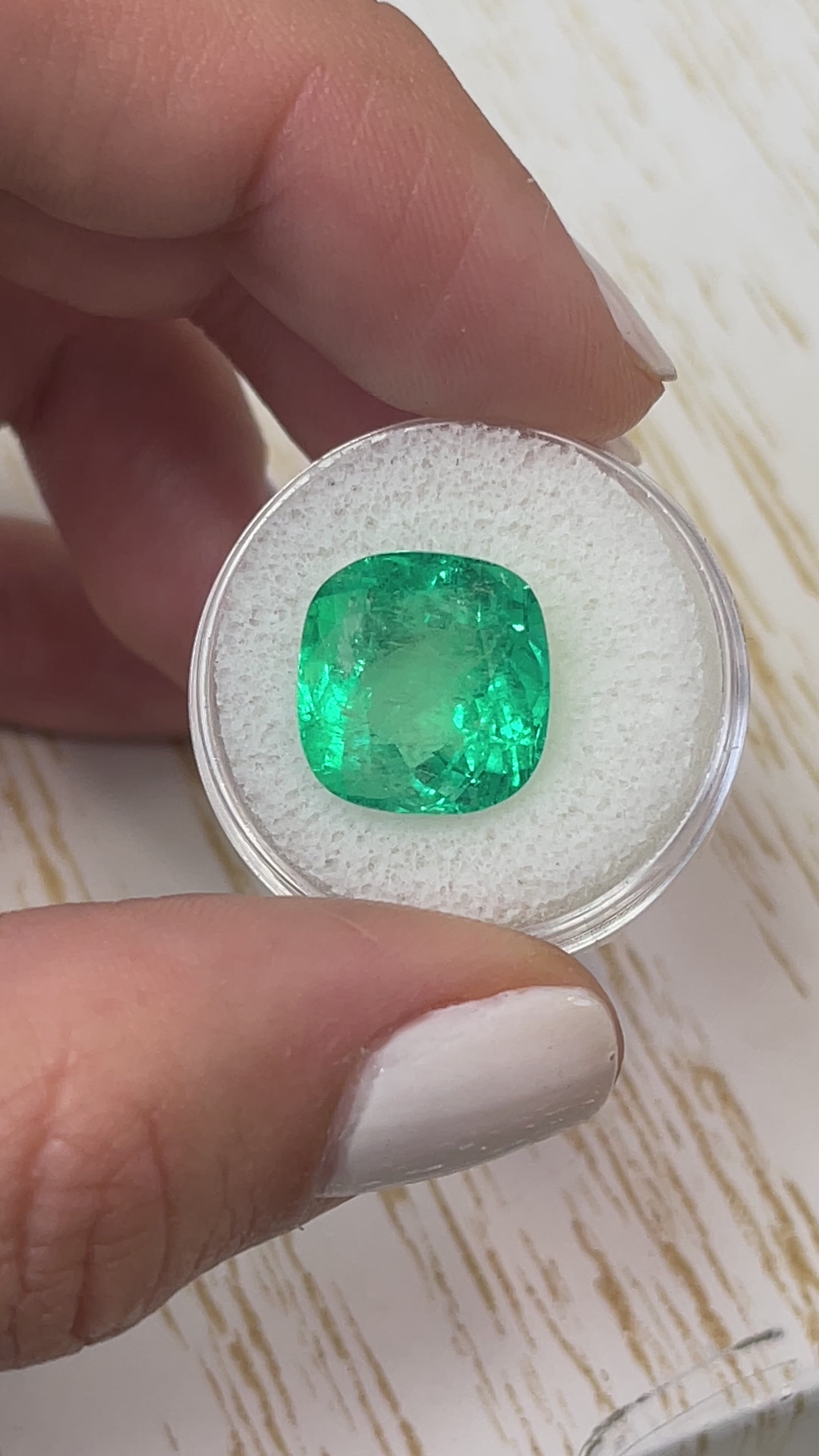 11.34 Carat 13.5x13 Vibrant Bluish Green Natural Loose Colombian Emerald-Rounded Cushion Cut