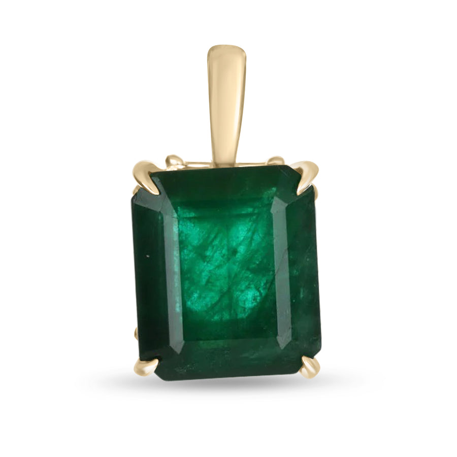 Large 4.92-Carats Emerald Cut Solitaire Dark Forest Green Gold Pendant