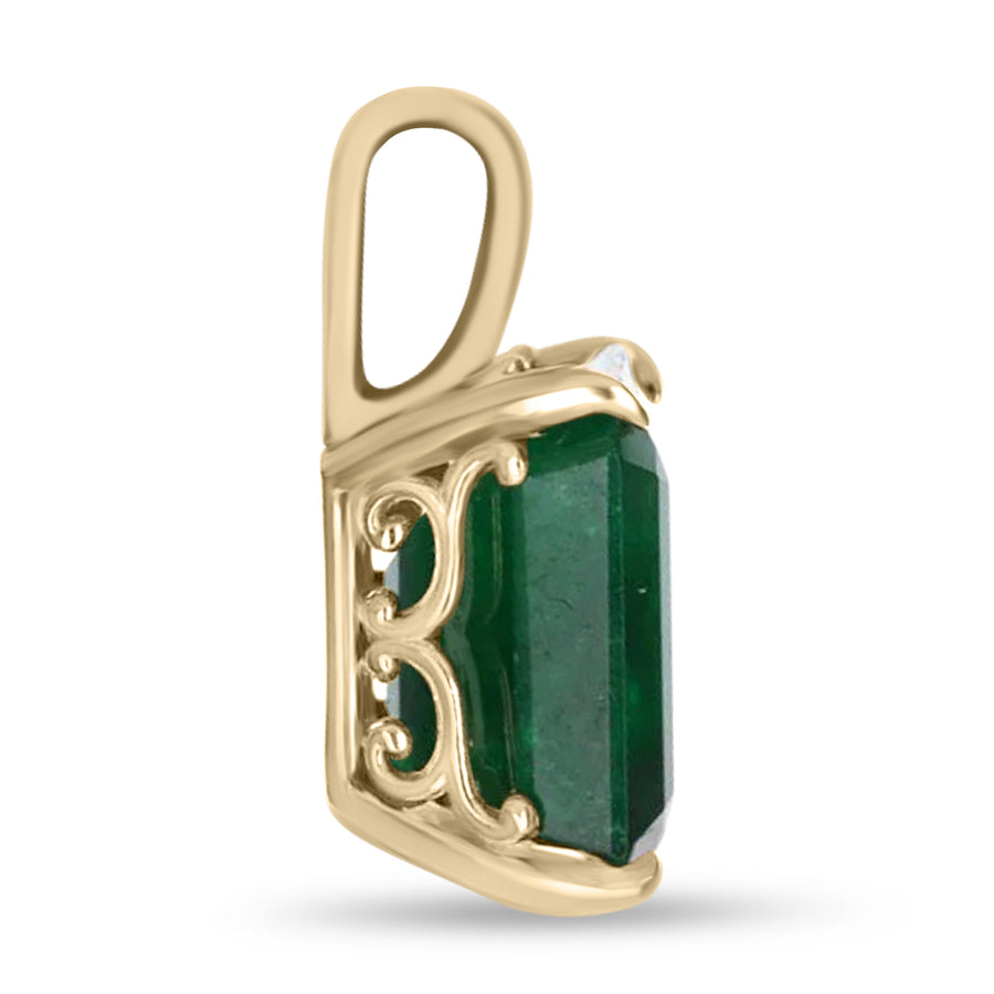 Large 4.92-Carats Emerald Cut Solitaire Dark Forest Green Gold Pendant