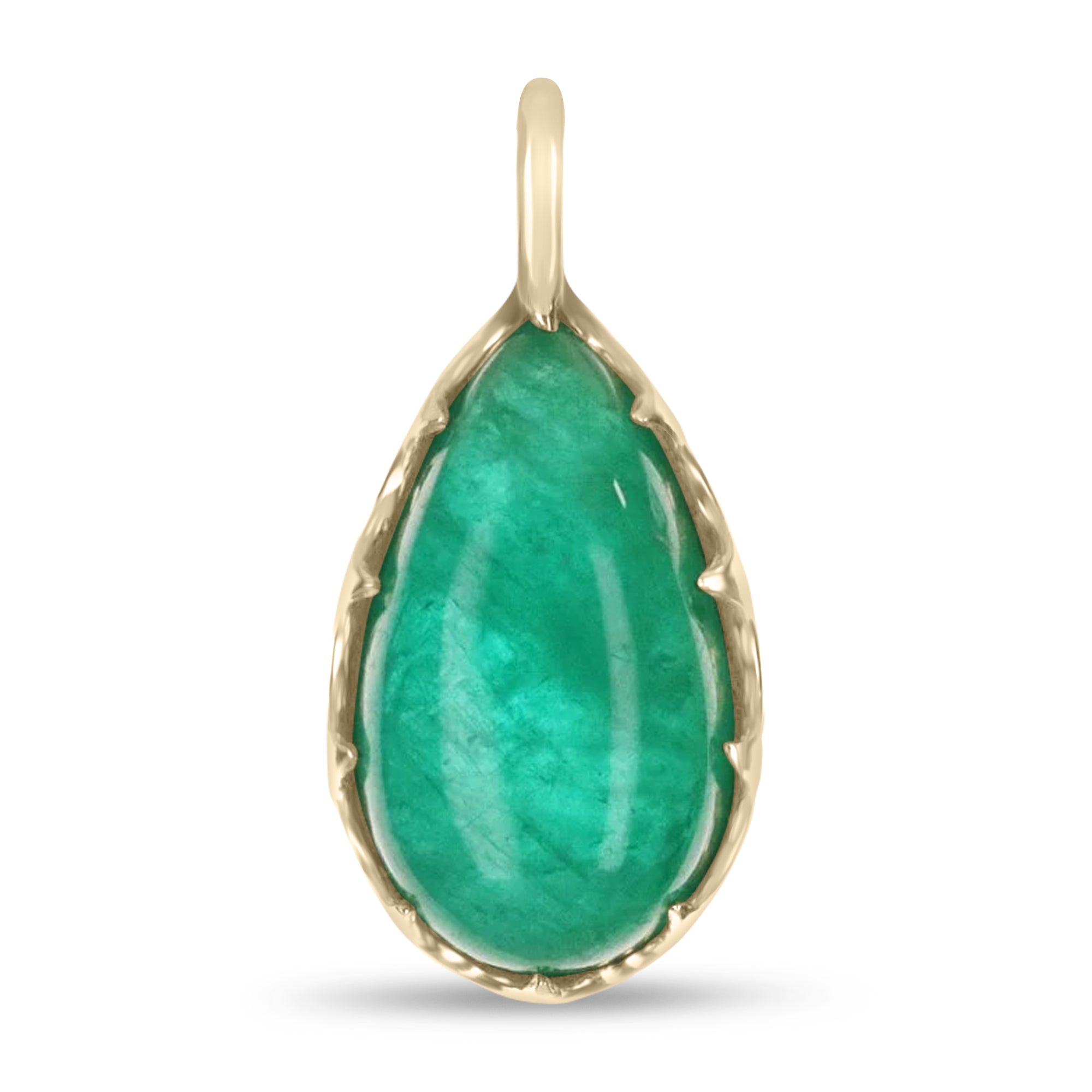 16.57 Carat Large Pear Cut Colombian Emerald Cabochon Necklace 14K - JR Colombian Emeralds