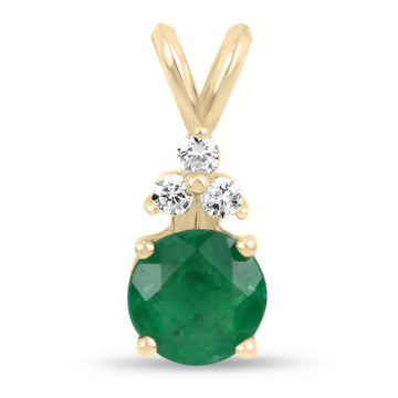 1.35tcw Round Dark Emerald with Diamond Accent Necklace 14K