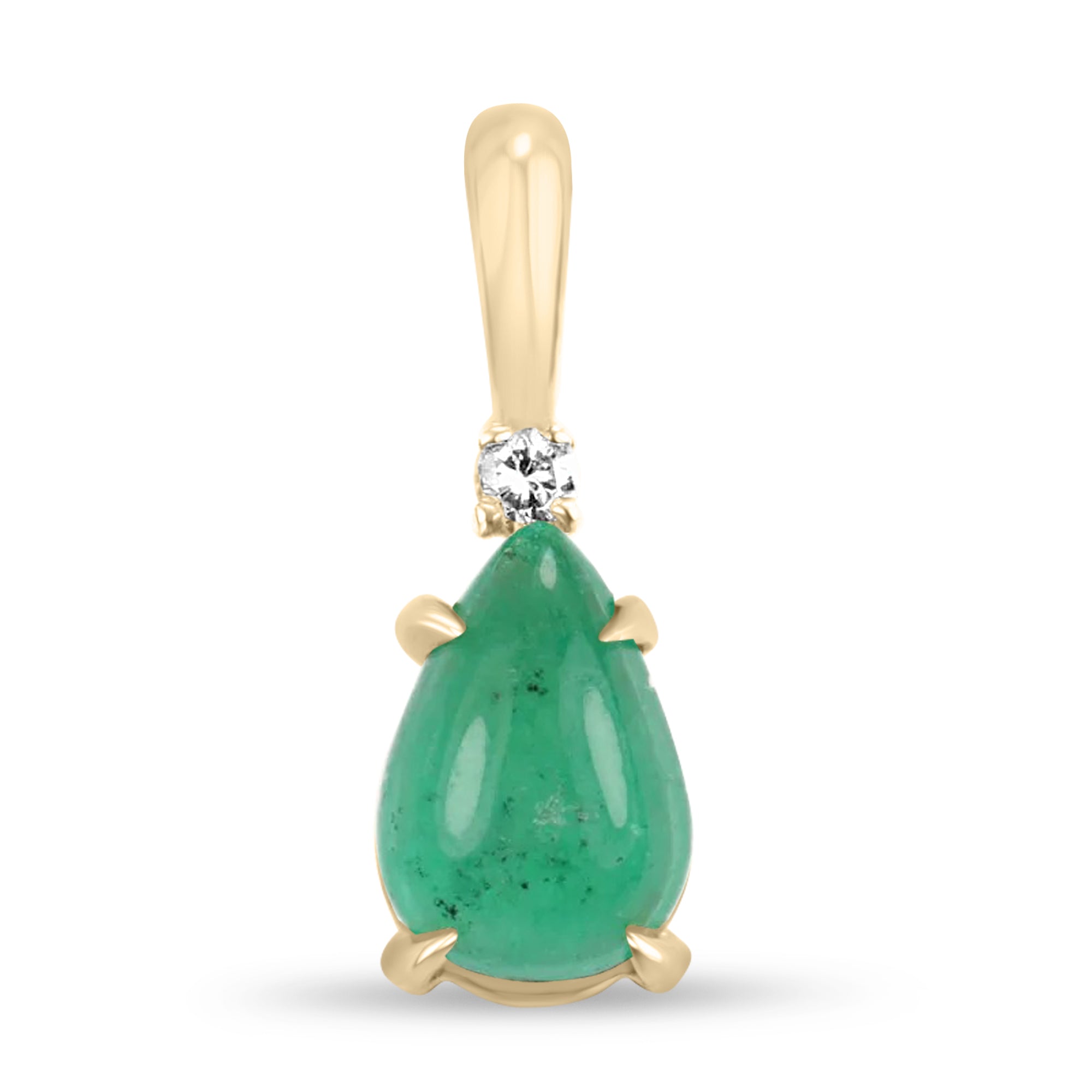 0.83tcw Cabochon Emerald Pear & Diamond Accent Pendant 14K - JR Colombian Emeralds