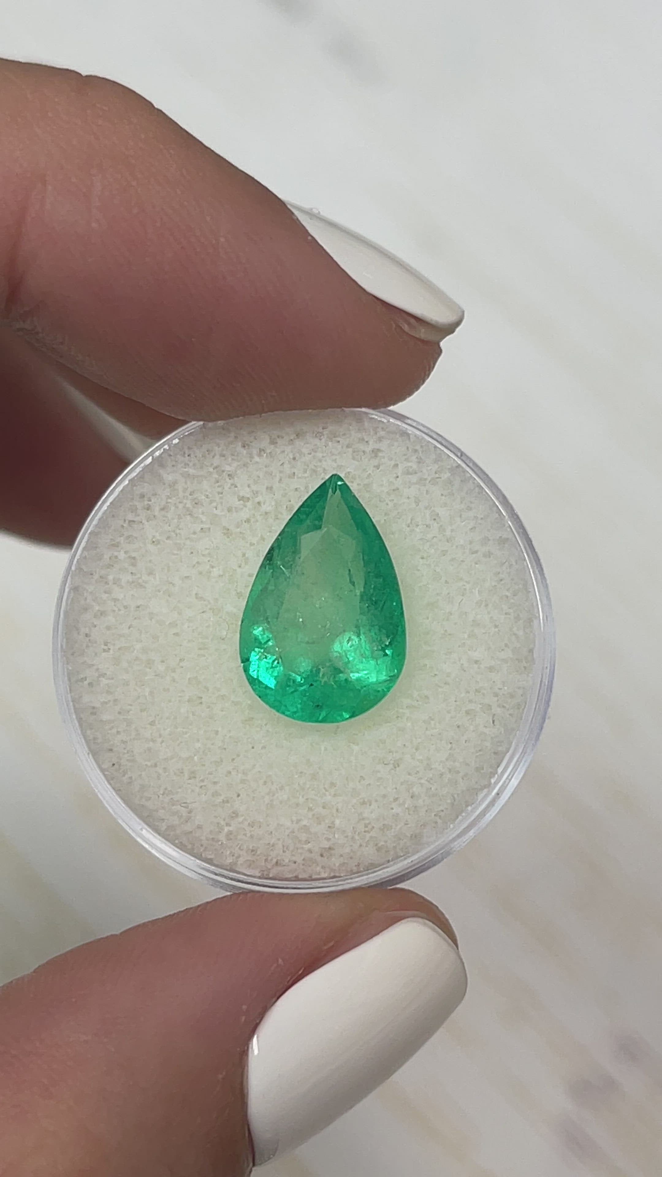 4.10 Carat Apple Green Natural Loose Colombian Emerald-Pear Cut