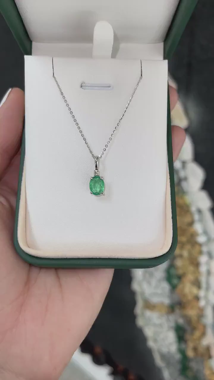 1.30tcw 14K Natural Emerald-Oval Cut & Diamond Accent White Gold Pendant Necklace