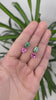 7.56tcw 18K Natural Oval Cut Colombian Emerald & Pink Sapphire Dangle Earrings