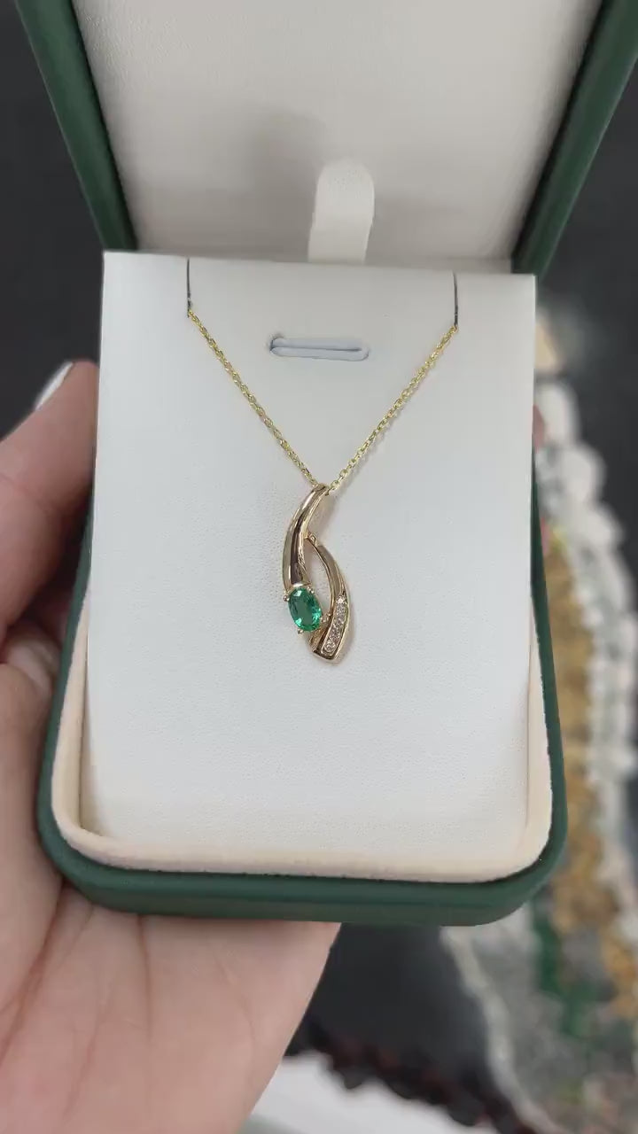 0.85tcw 14K Natural Emerald-Oval Cut & Diamond Accent Split Yellow Gold Pendant Necklace