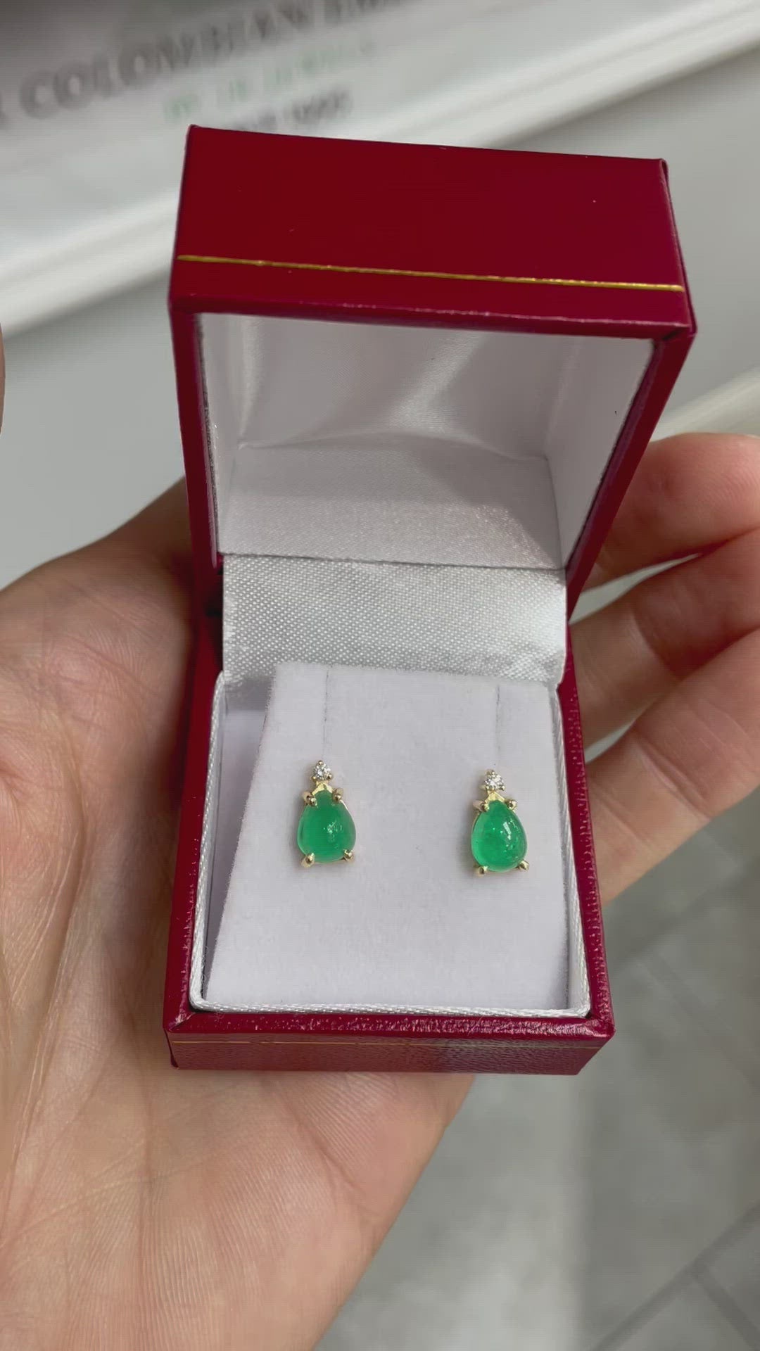 2.09tcw Cabochon Emerald & With Diamond Accent Stud Earrings 14K video