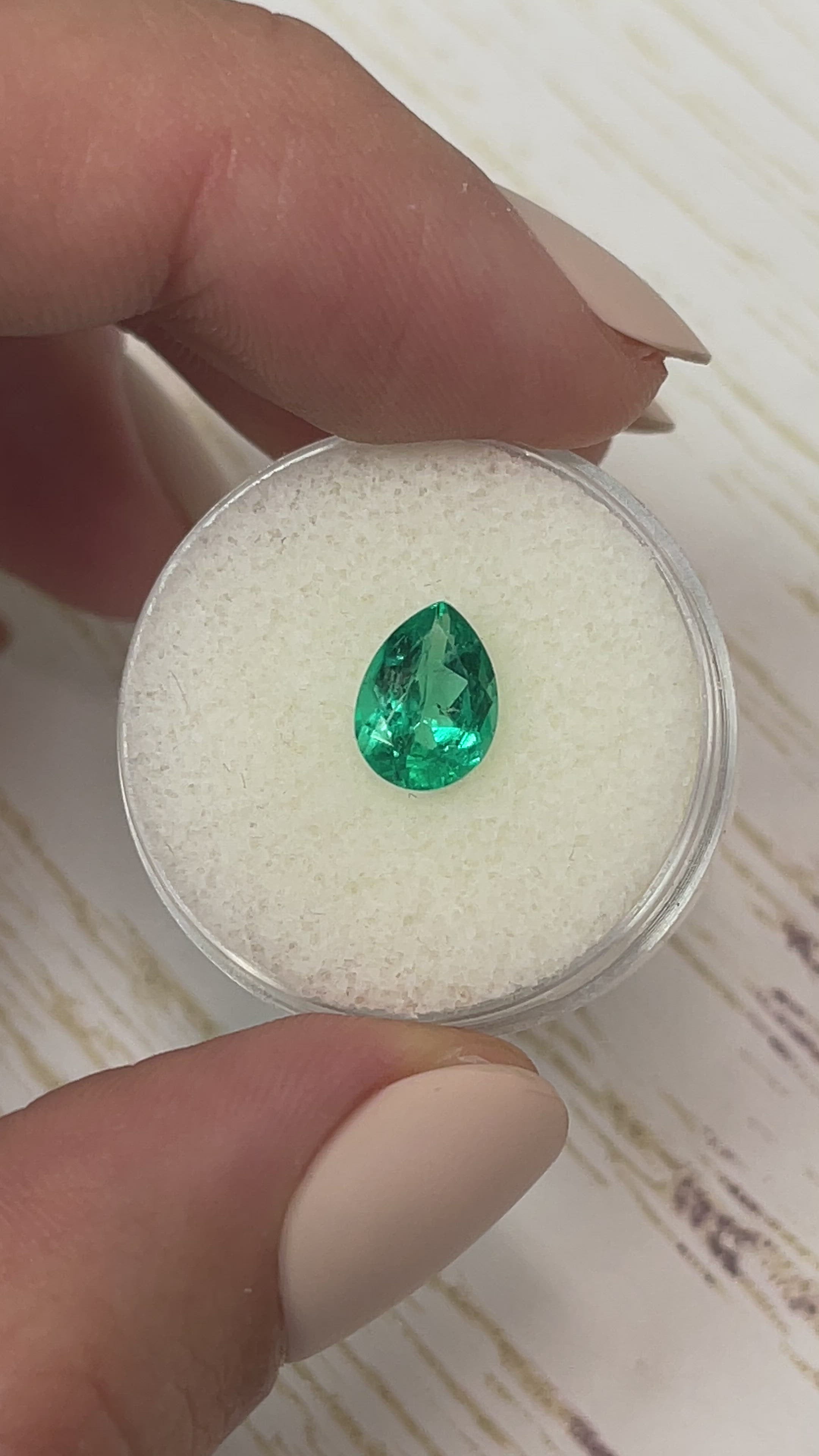 1.30 carat Vivid Blue Green Natural Loose Colombian Emerald-Pear Cut