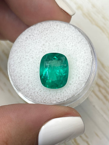 Cushion-Cut Colombian Emerald: 4.11 Carat, 11.5x9 Dimensions, Fine Bluish-Green Natural Gem