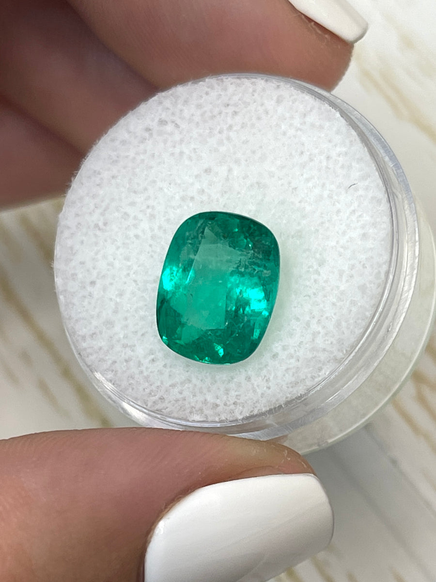 Natural Colombian Emerald Gemstone: 4.11 Carats, Cushion Shape, 11.5x9 Size, Beautiful Bluish-Green Hue