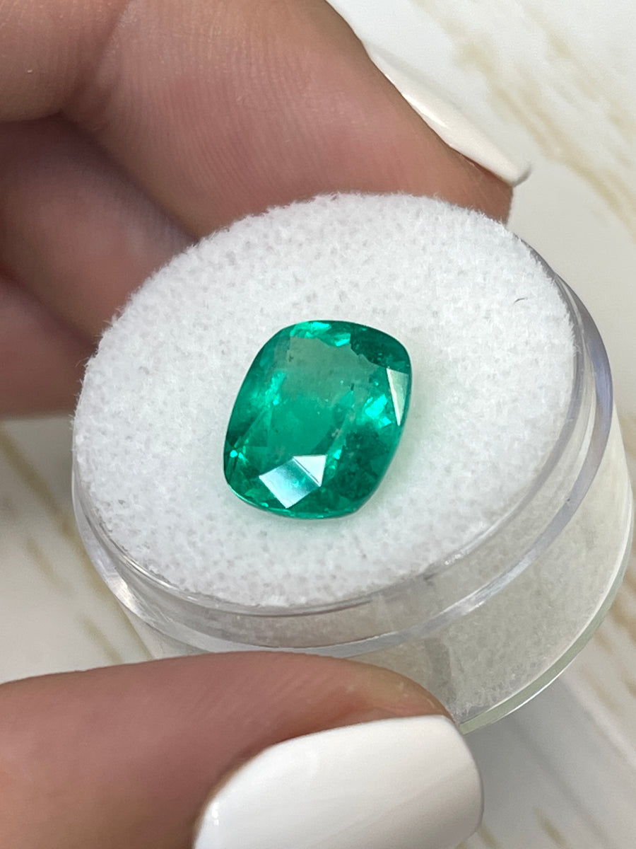 Exquisite Cushion-Cut Colombian Emerald: 4.11 Carat, 11.5x9 mm, Stunning Bluish Green Color