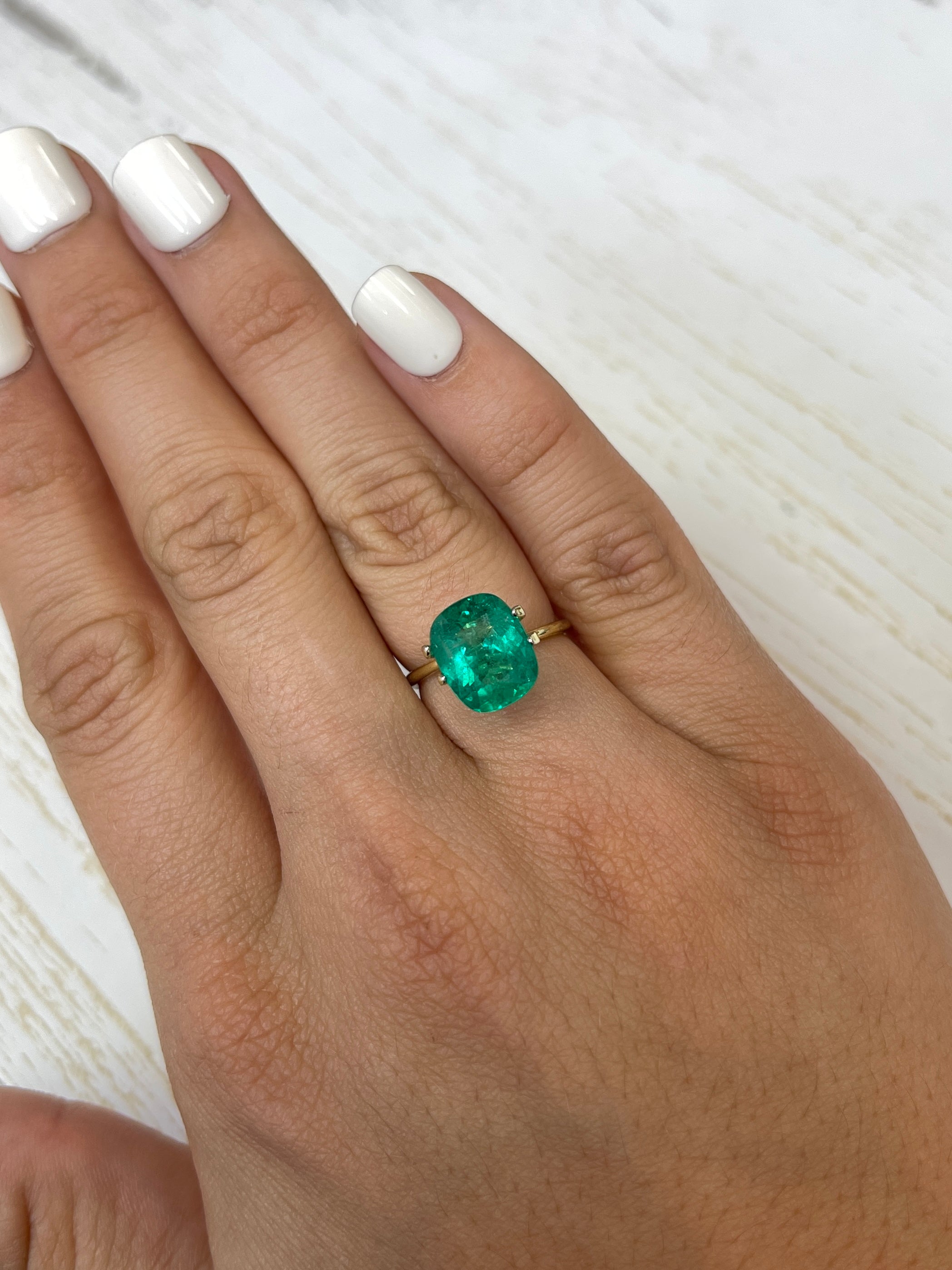 4.11 Carat 11.5x9 Fine Bluish Green Natural Loose Colombian Emerald- Cushion Cut - JR Colombian Emeralds