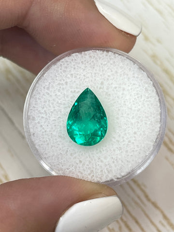 Emerald Gemstone - 3.26 Carat Fine Green Colombian Pear Cut