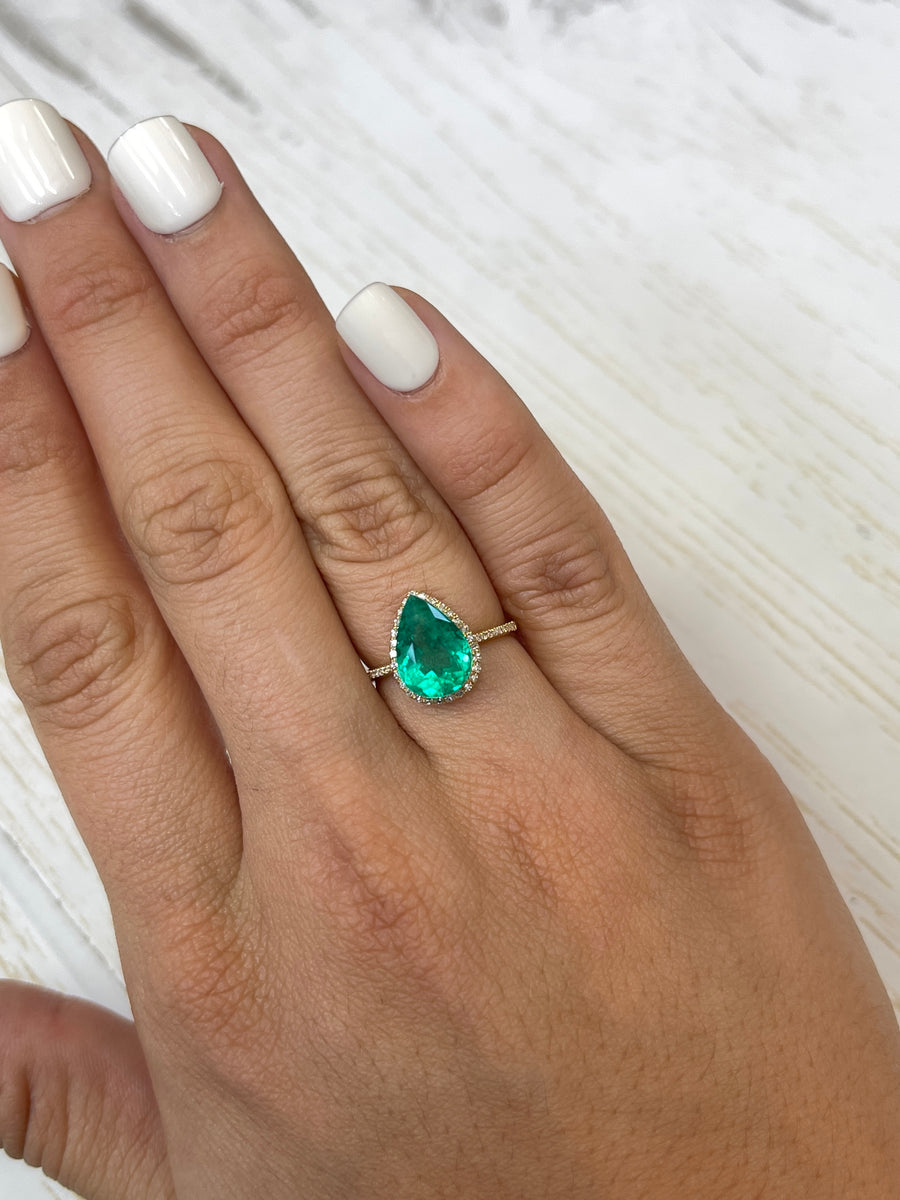 3.26 Carat 12x8 Fine Green Natural Loose Colombian Emerald-Pear Cut