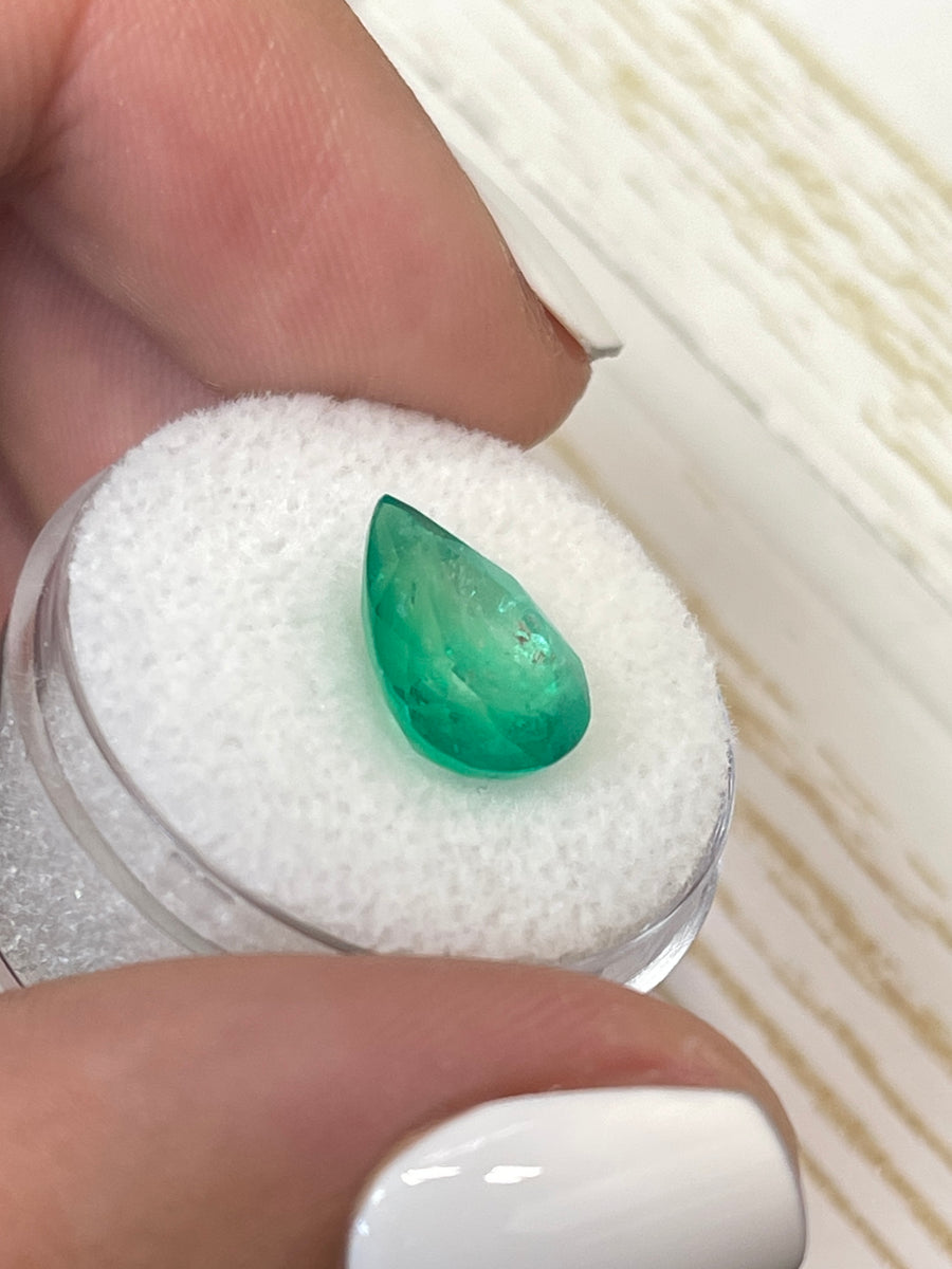 Loose Colombian Emerald - 4.0 Carat Pear Cut in Yellowish Green Hue