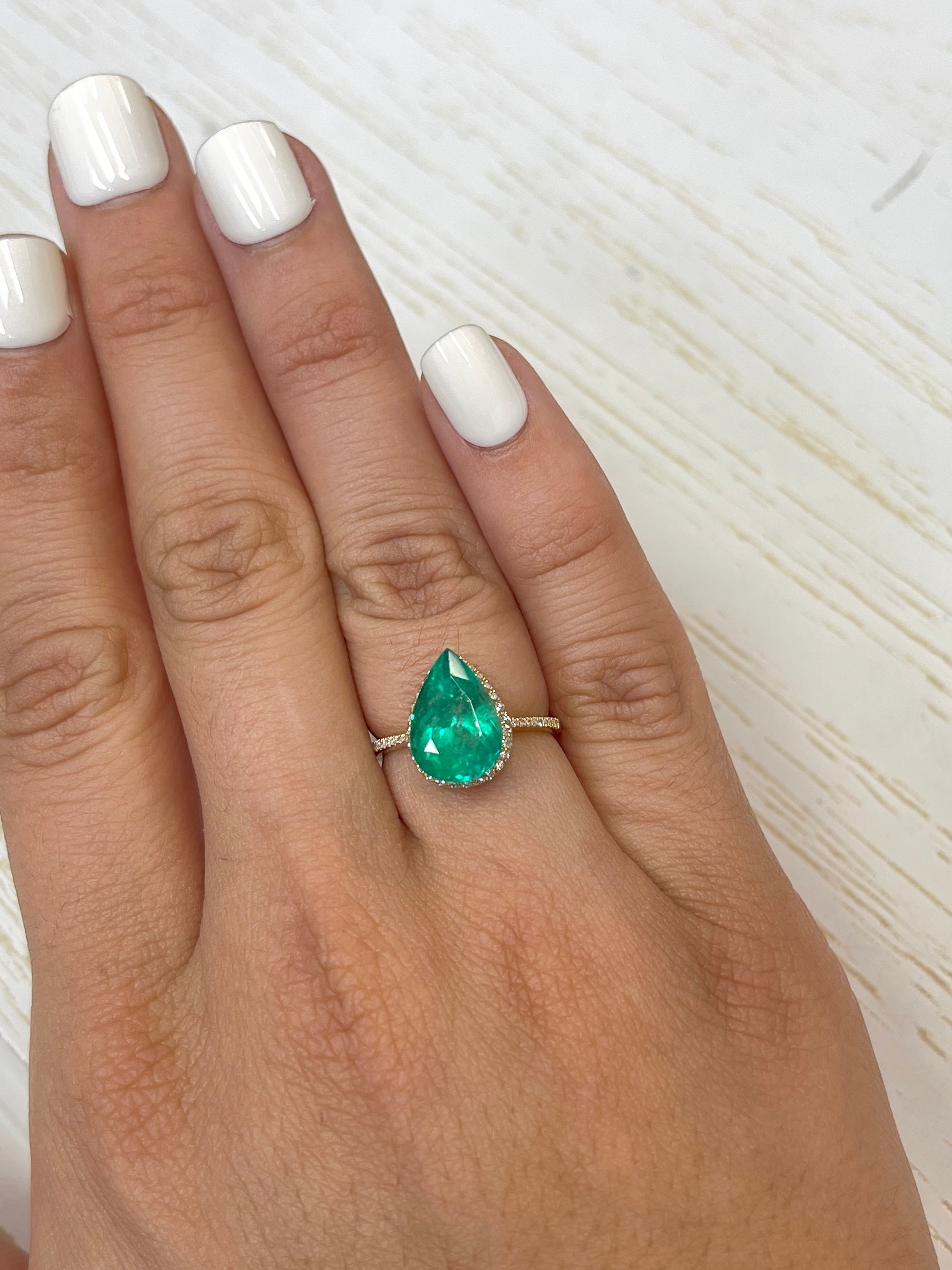 4.0 Carat 13x9 Yellowish Green Natural Loose Colombian Emerald-Pear Cut - JR Colombian Emeralds