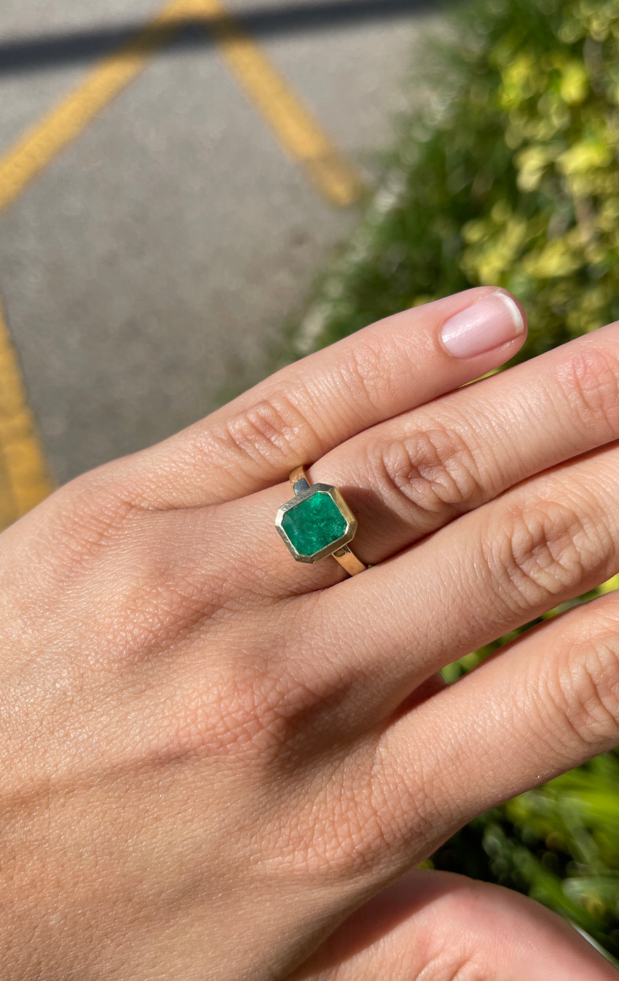 Bezel Set Colombian Emerald Solitaire Ring