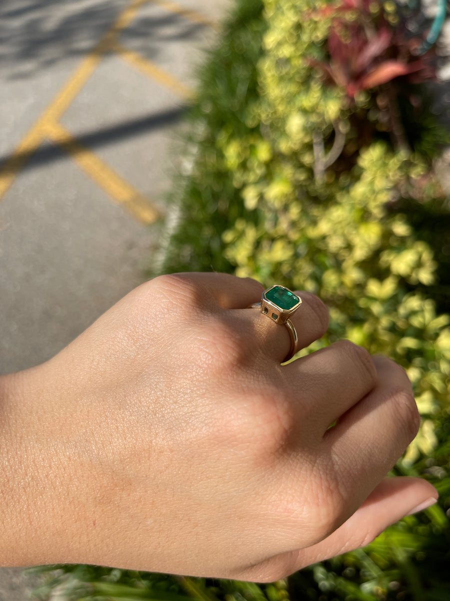 3.18cts Bezel Set Emerald Solitaire 14k Engagement Ring