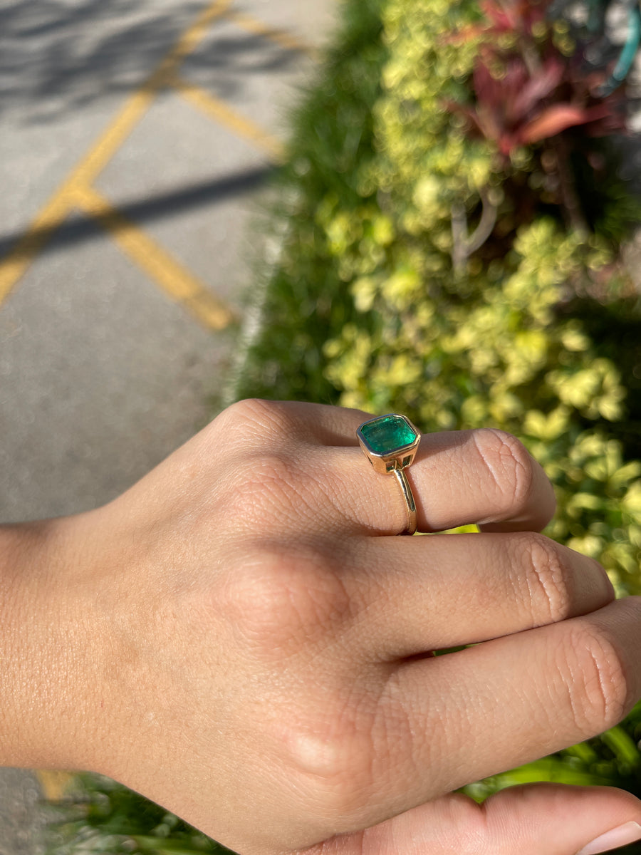 3.18cts Carat Emerald Cut Emerald  Yellow & White Gold Ring