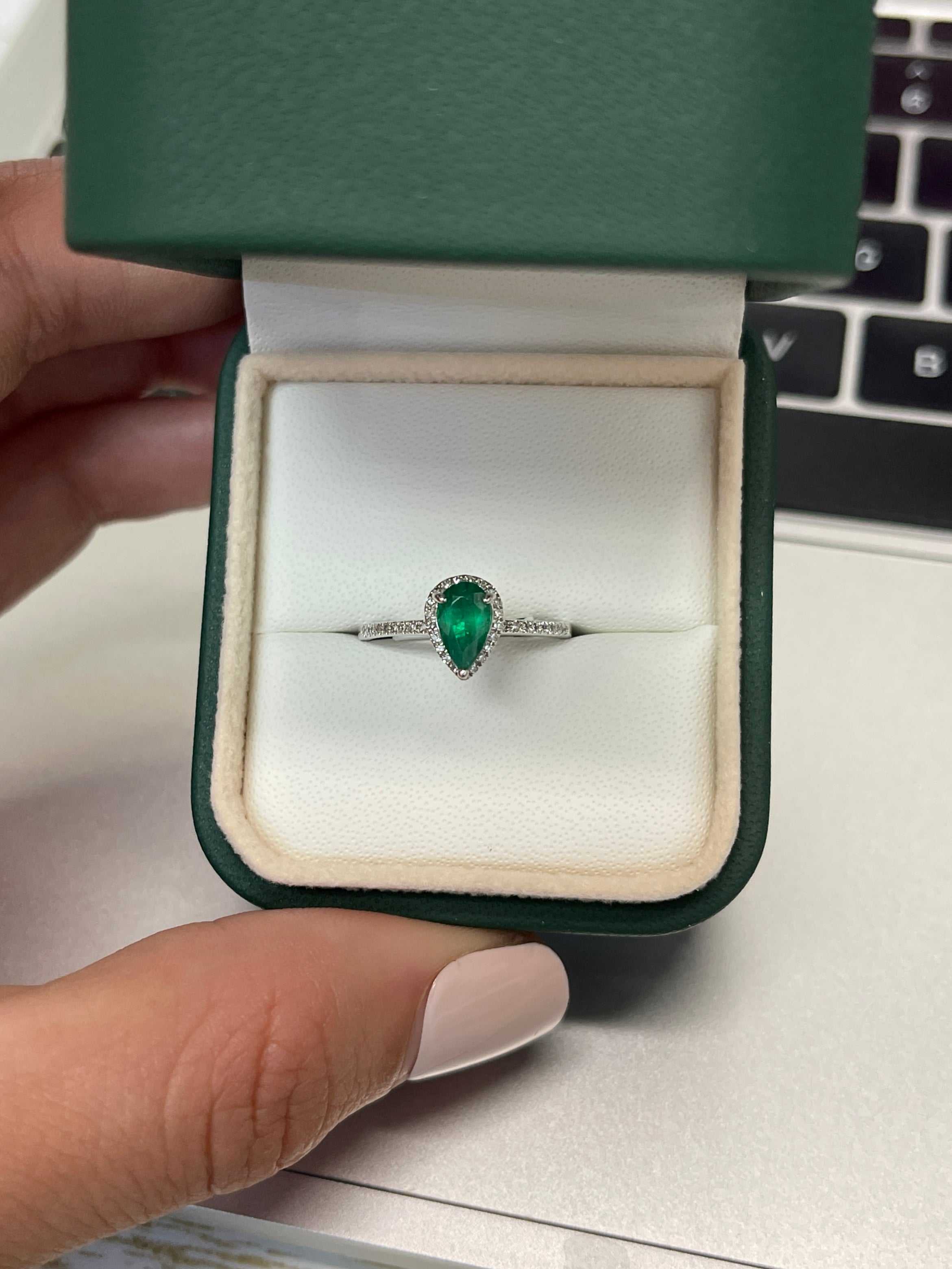 1.10tcw Pear Emerald & Diamond Engagement Ring 14K