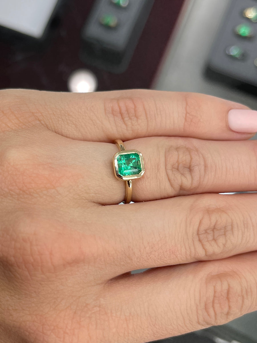 14K Bezel Set Emerald Solitaire Ring