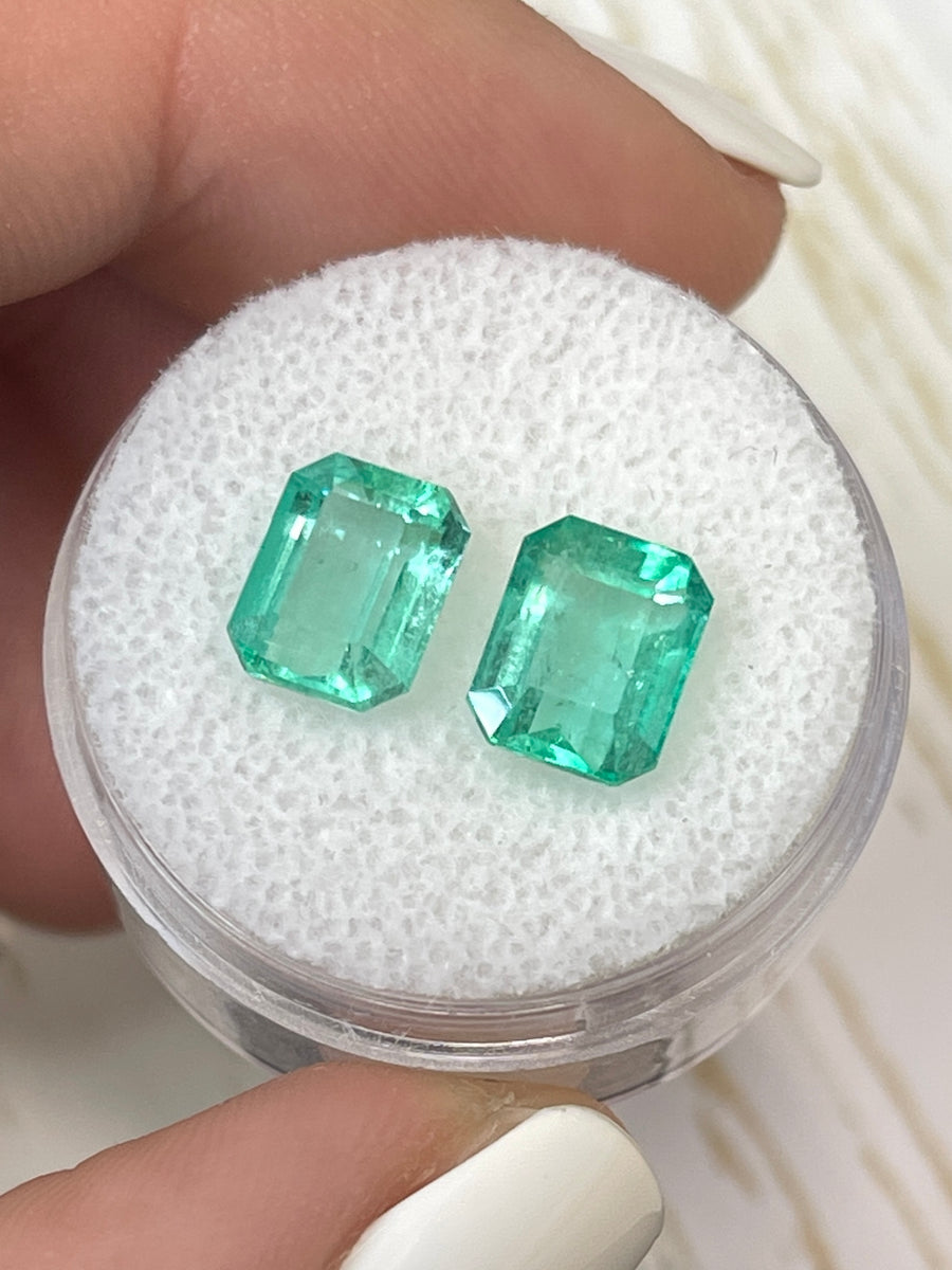 Emerald Cut 8x6mm Colombian Emerald Duo - 3.03 Carats in Total