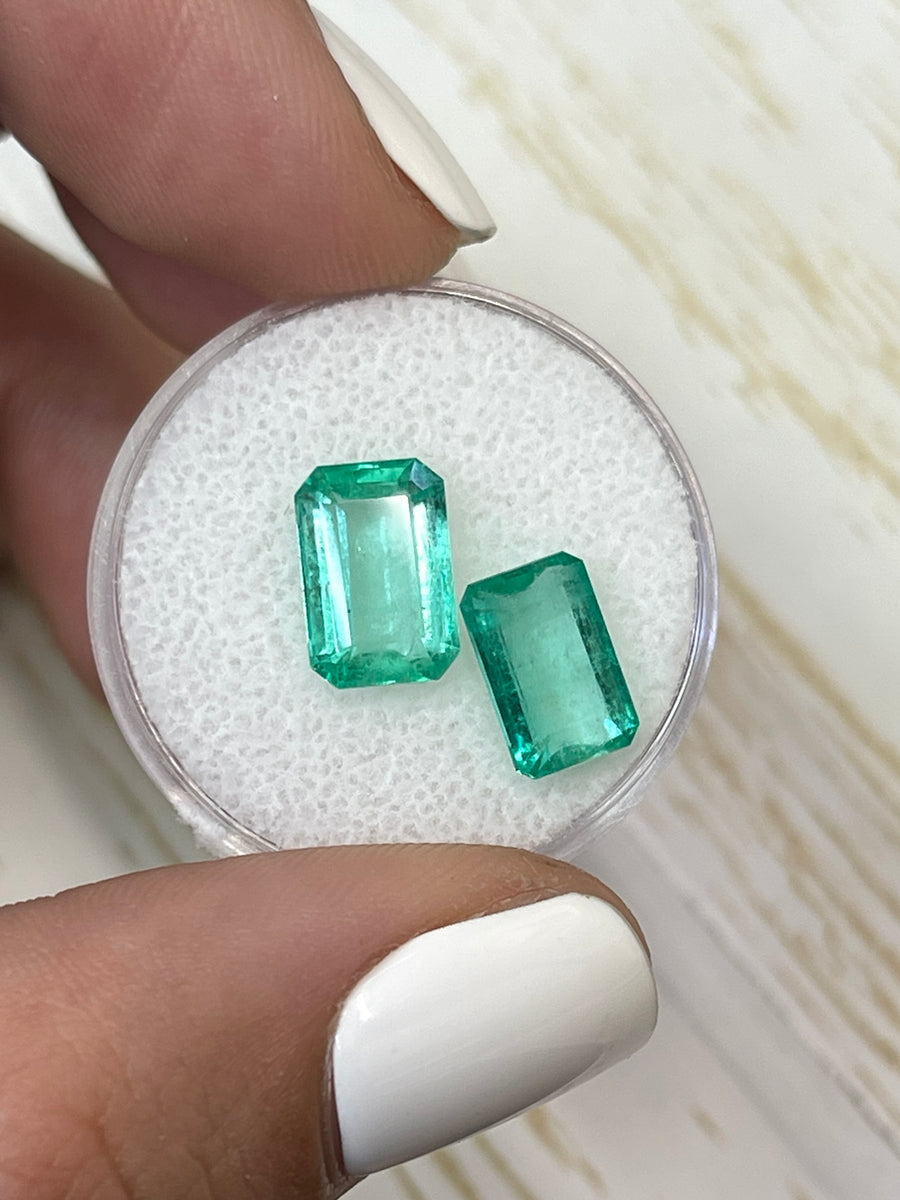 Pair of Colombian Emerald Gemstones - 10x7 Size - 4.79tcw - Emerald Cut