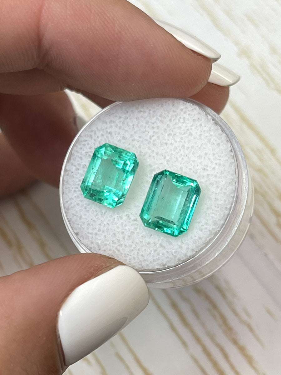 3.85tcw 8.5x6.5 Matching Green Loose Colombian Emeralds-Emerald Cut