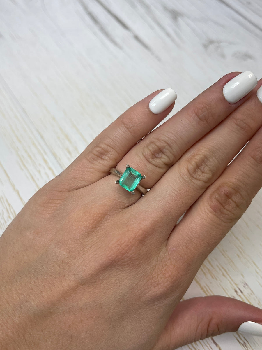 2.34 Carat Light Bluish Colombian Emerald in an Emerald Cut