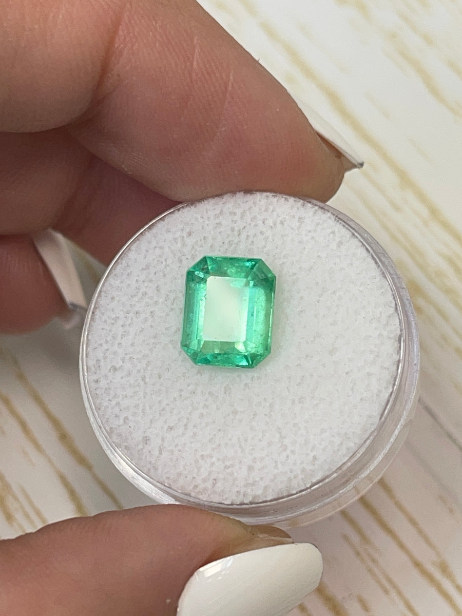 Radiant 2.62 Carat Emerald-Cut Colombian Emerald in Yellow-Green Hue