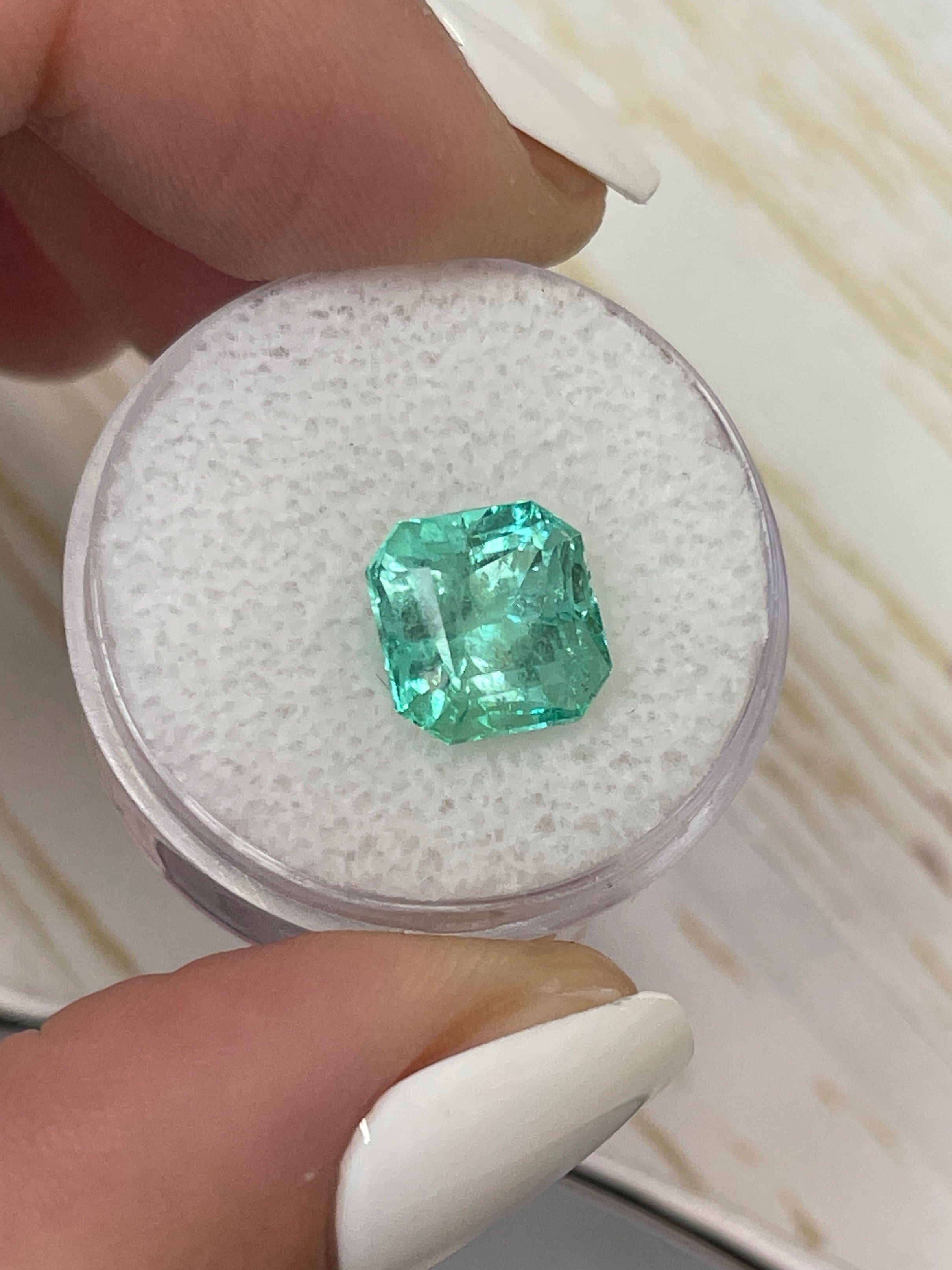 9x9 Glowing Light Green Colombian Emerald - 3.87 Carat, Clipped Corners