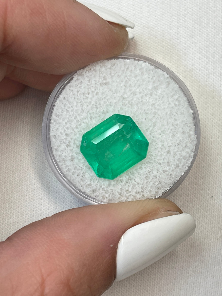 11x10mm Neon Green Colombian Emerald - 4.55 Carat Loose Emerald Cut Stone
