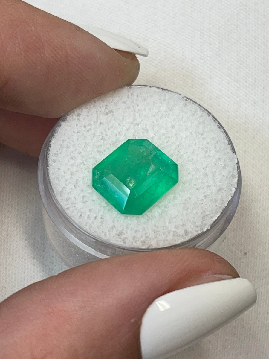 Vivid Neon Natural Colombian Emerald - 11x10mm Emerald Cut, 4.55 Carats