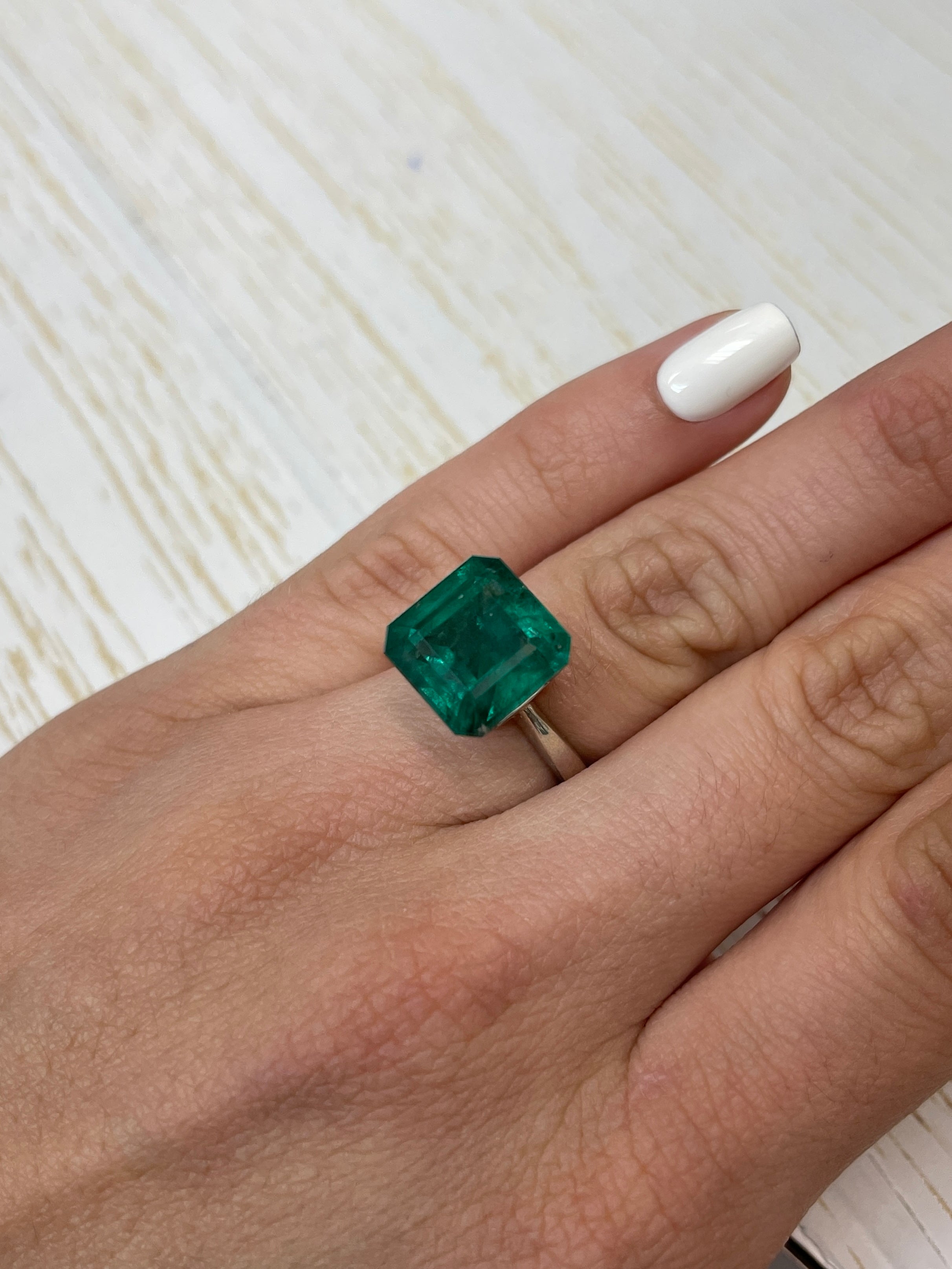 10.01 Carat 12.5x12.5 Vivid Dark Green Natural Loose Zambian Emerald-Asscher Cut - JR Colombian Emeralds