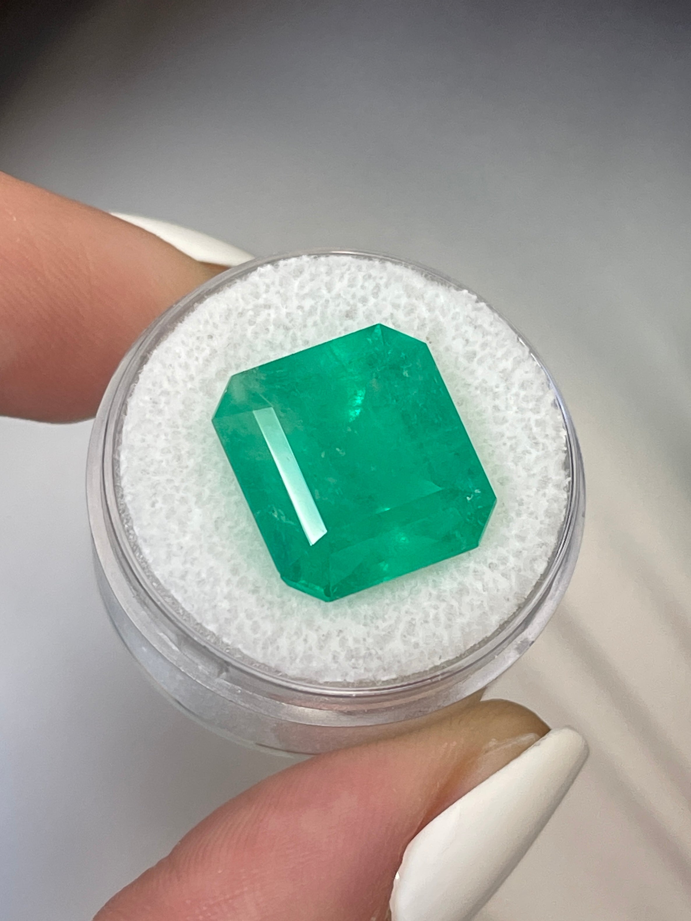 Vivid 15x14 Colombian Emerald - Massive 12.09 Carat Gemstone, Emerald Cut