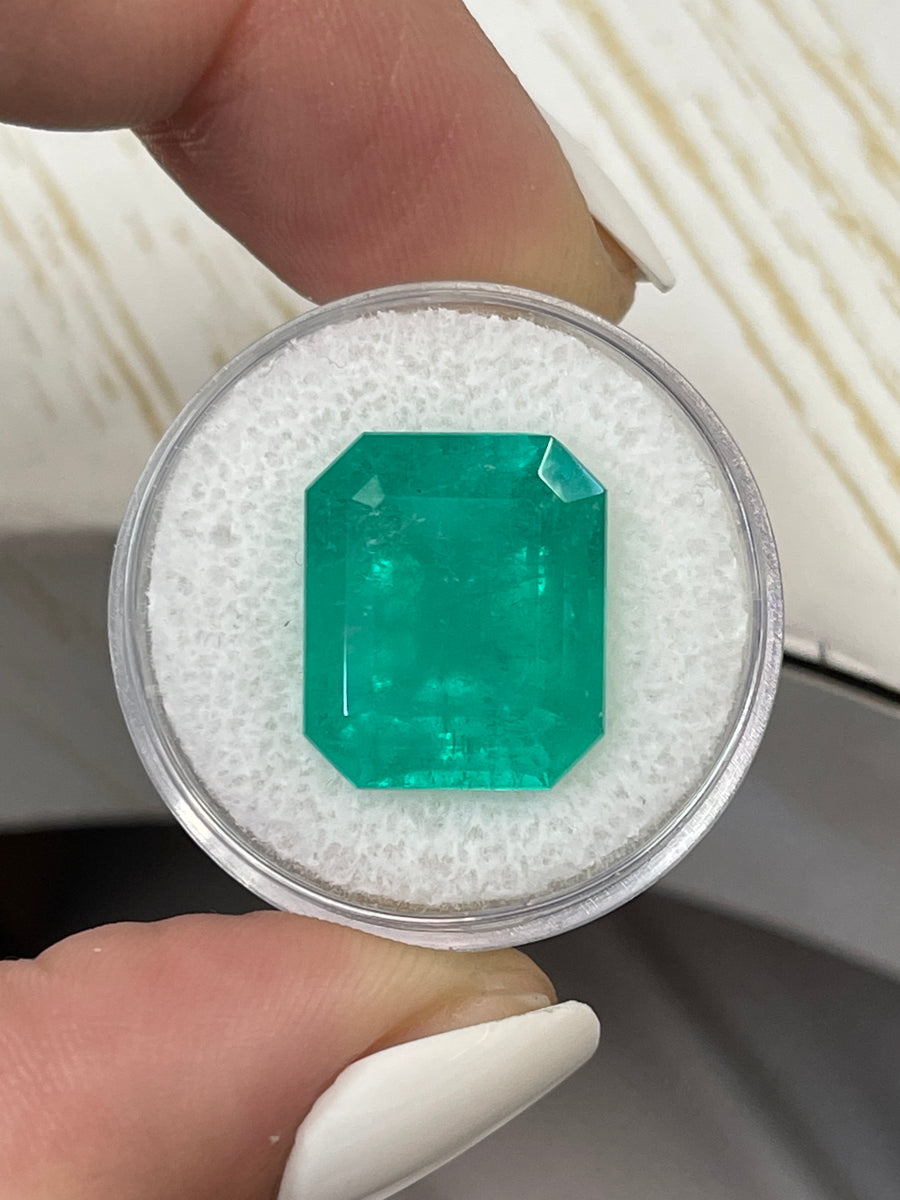 Emerald Cut Colombian Emerald - 12.31 Carat Bluish Green Gem