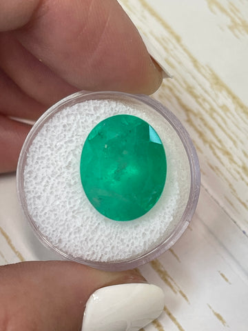 Large 13.19 Carat Oval-Cut Colombian Emerald in Medium Green Shade
