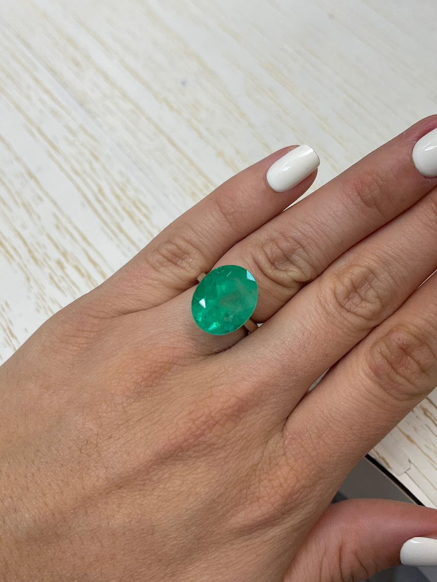 Magnificent Medium Green 13.19 Carat Colombian Emerald - Oval Cut