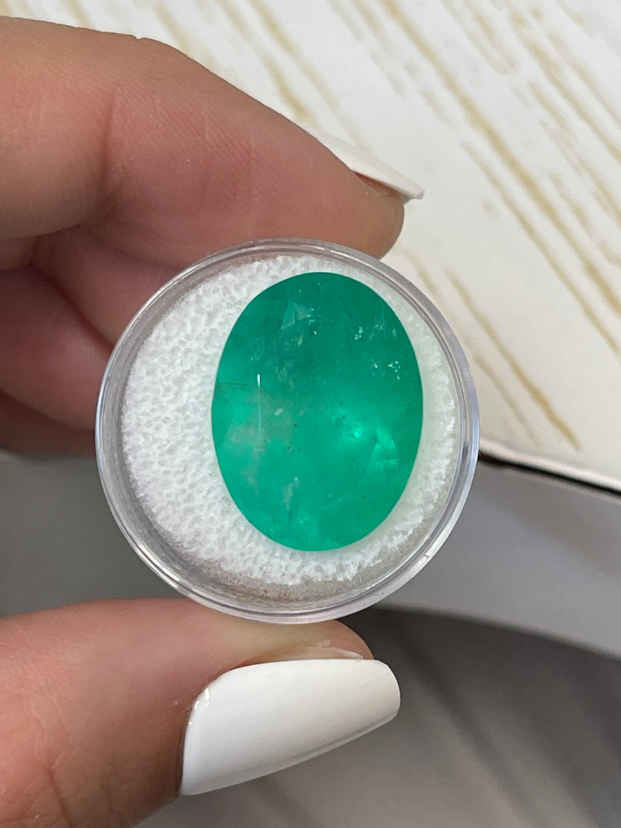 Huge 21x16 Green Colombian Emerald - 20.05 Carat Oval Cut