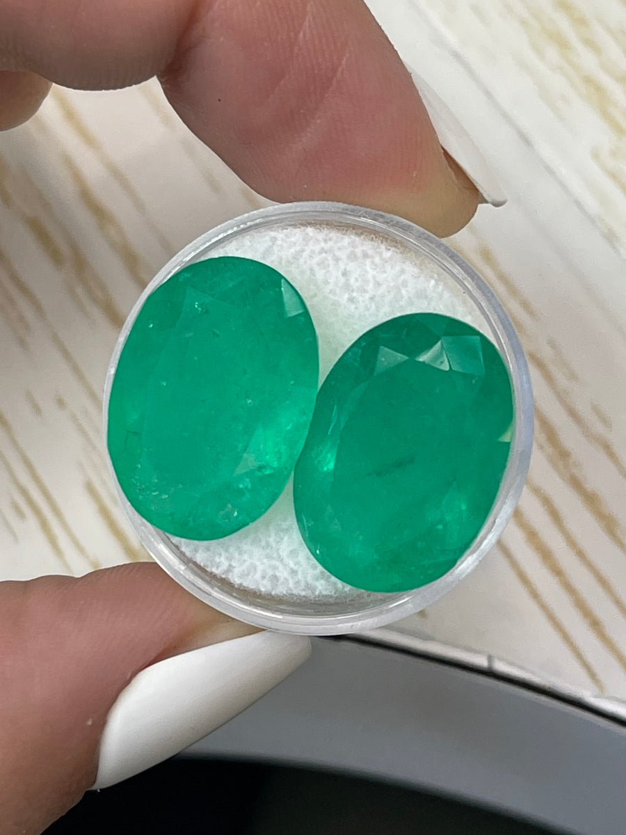 30.12 Carat Total Weight Colombian Emeralds - Two 20x14 Oval Gems