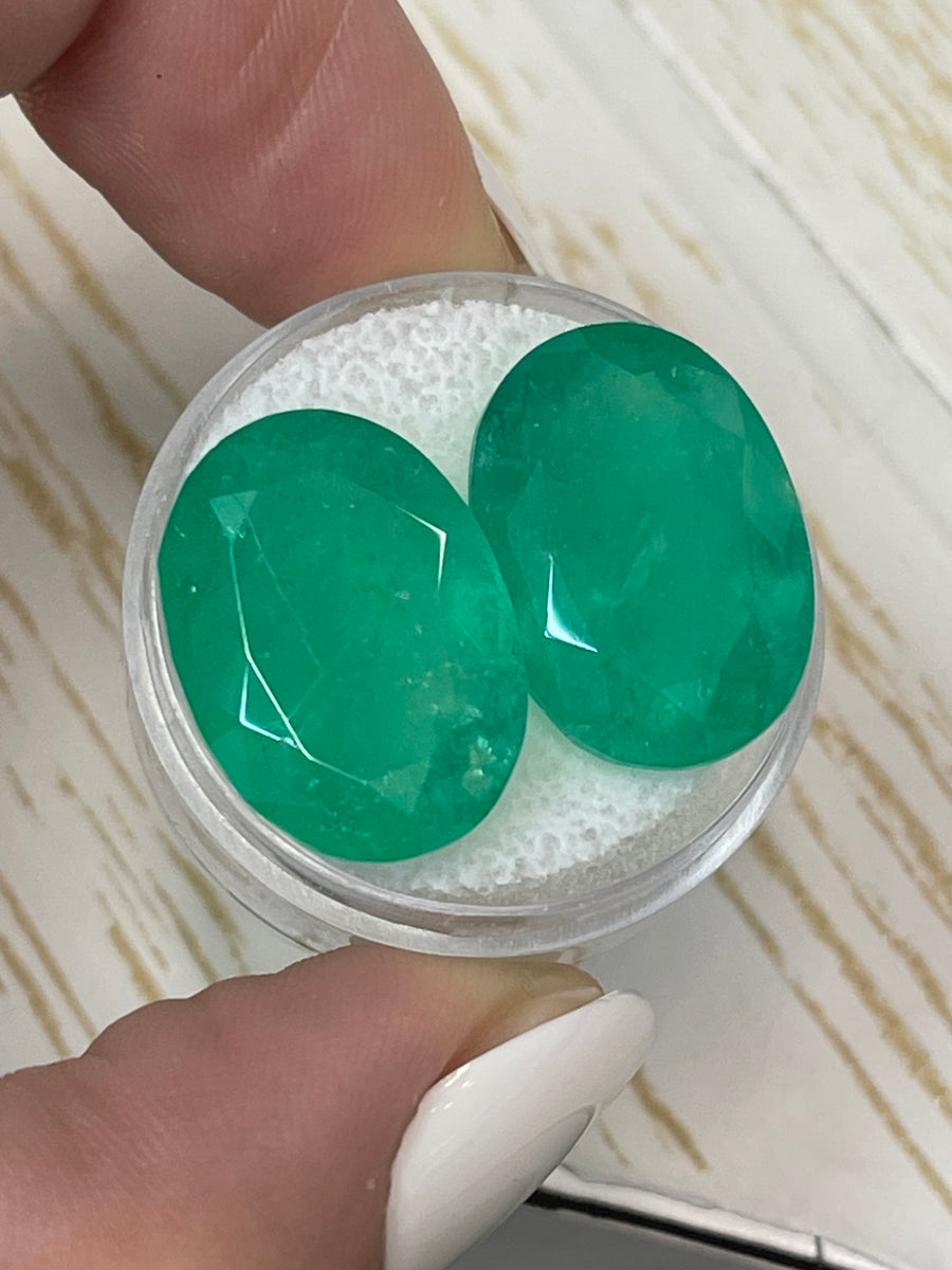 Matched Pair of Loose Colombian Emeralds - 30.12 Carats in Oval Cuts