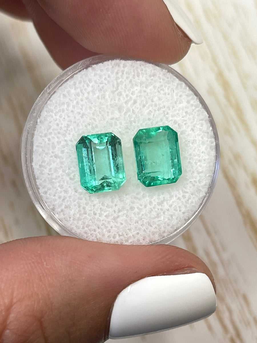 8.5x6.5 Colombian Emeralds - Emerald Cut Style, 4.06 Total Carat Weight, Matching Green Stones
