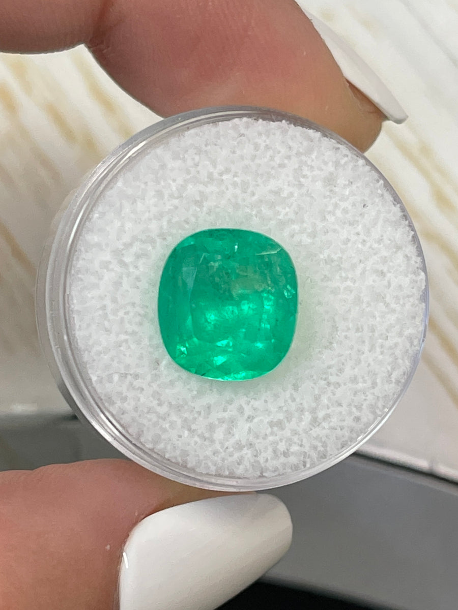 5.07 Carat Cushion Cut Colombian Emerald in Natural Green Hue