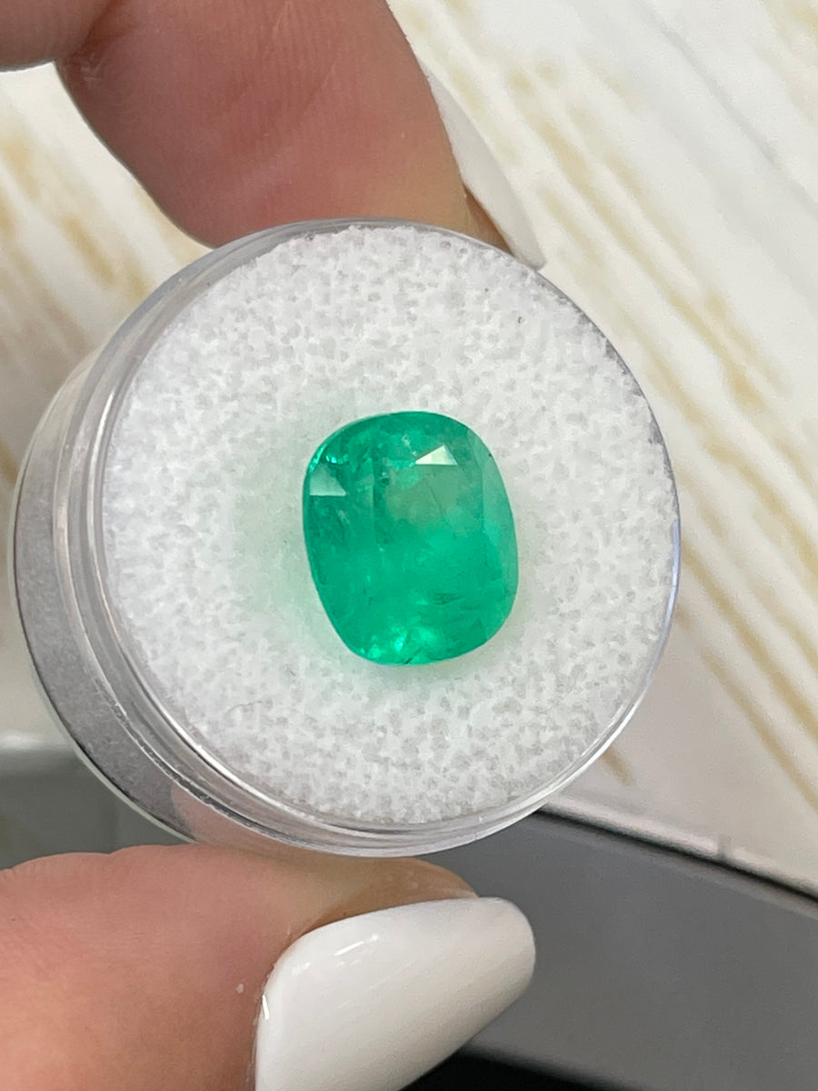 Emerald Gemstone - 5.07 Carat Loose Colombian Cushion-Cut, Vibrant Green