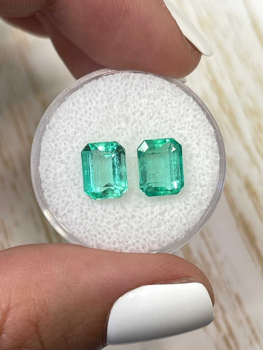 Green Loose Colombian Emeralds - 4.06 Total Carats, Emerald Cut, 8.5x6.5 Matching Dimensions