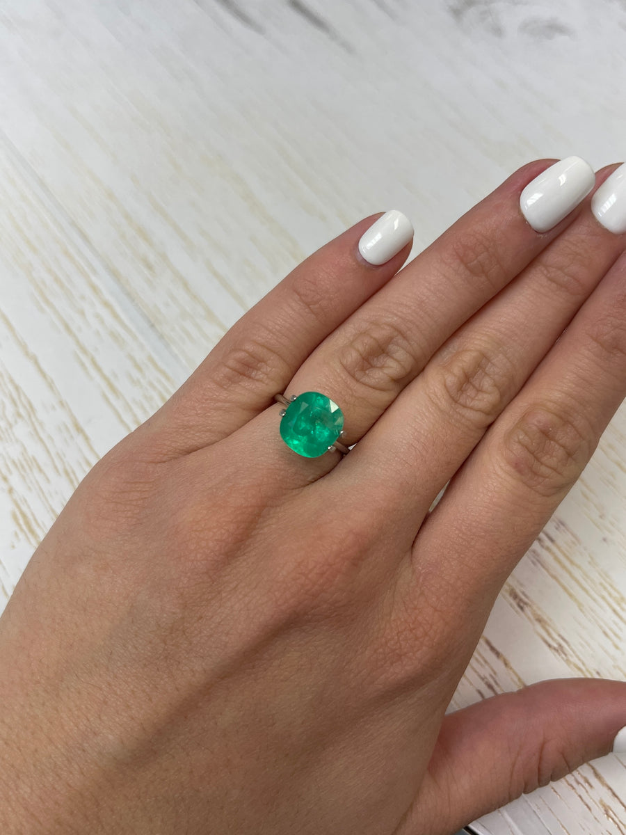 Vivid Green 5.07 Carat Cushion-Cut Colombian Emerald Gemstone